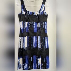 Muse Dress Blue, White and Black Textured Fabric. Size 10.